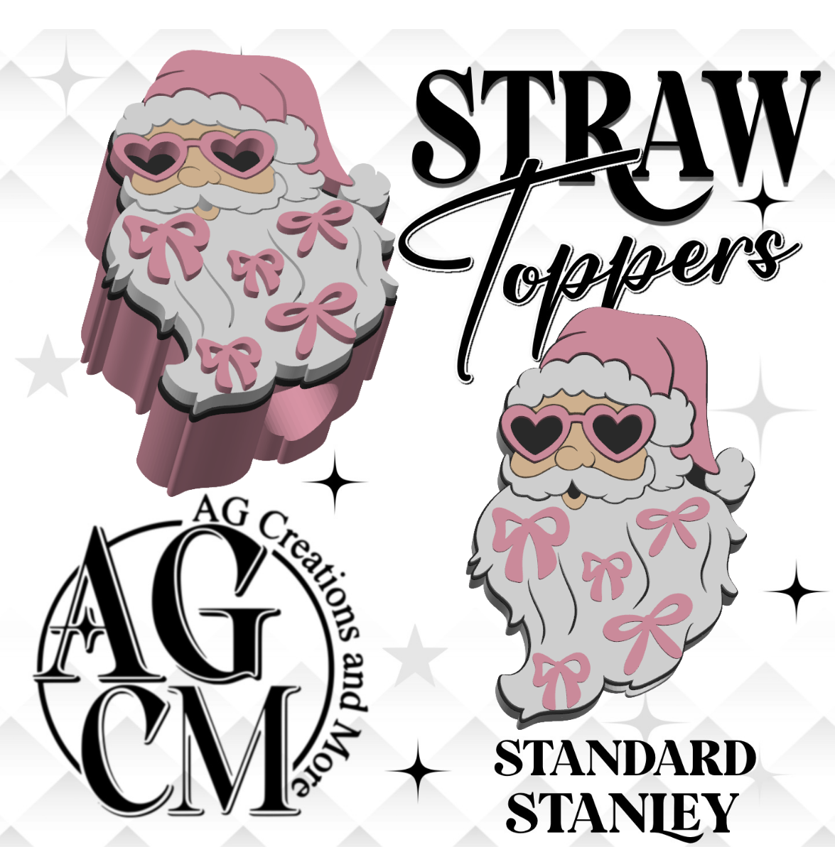 Christmas Girly Santa 3D Straw Toppers