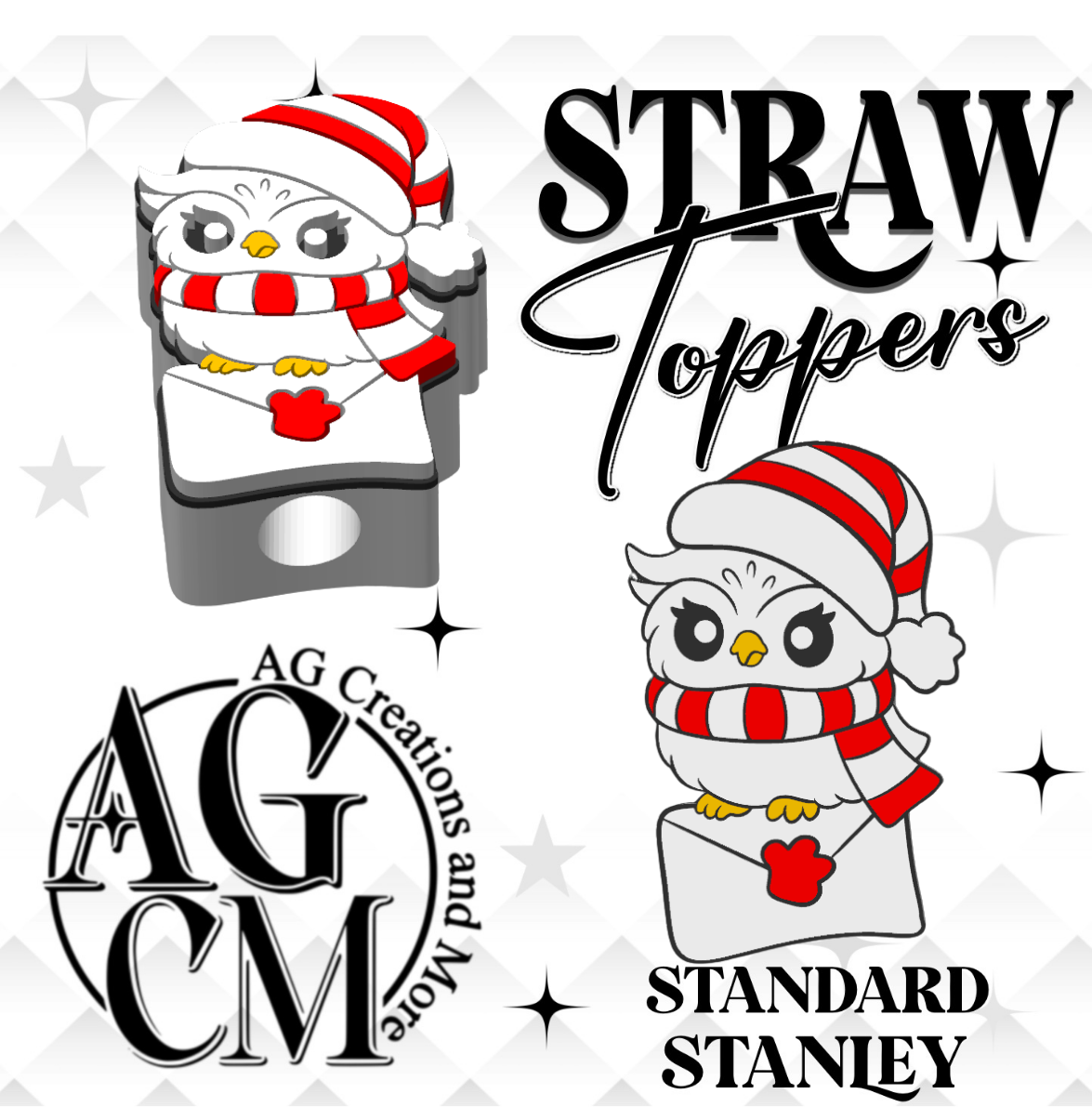 HP Owl Santa 3D Straw Toppers