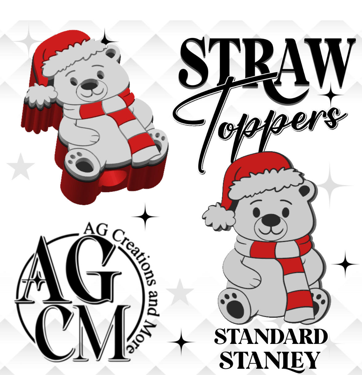 Christmas Polar Bear 3D Straw Toppers