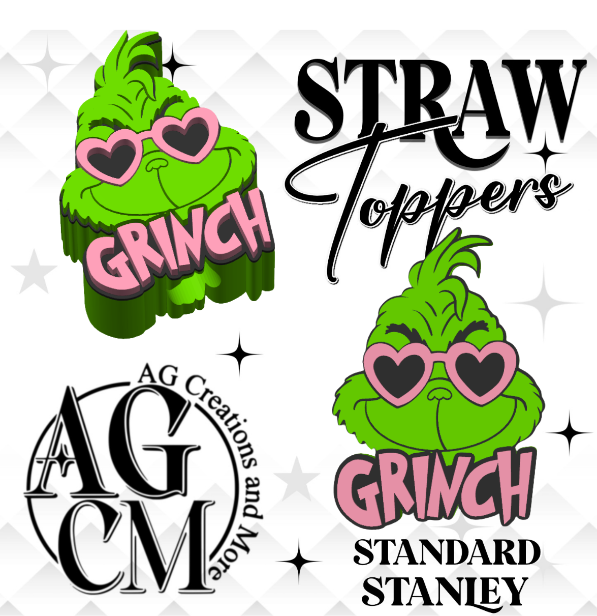 Green heart glasses 3D Straw Toppers