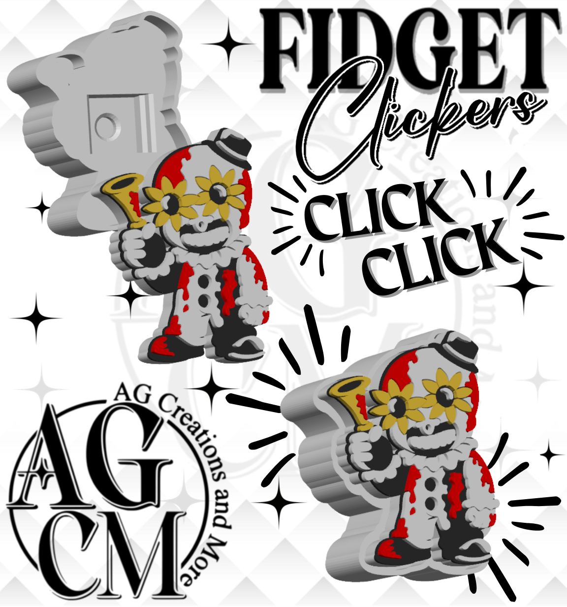 Terrifying Clown  3D Fidget Clickers STL / 3MF Files