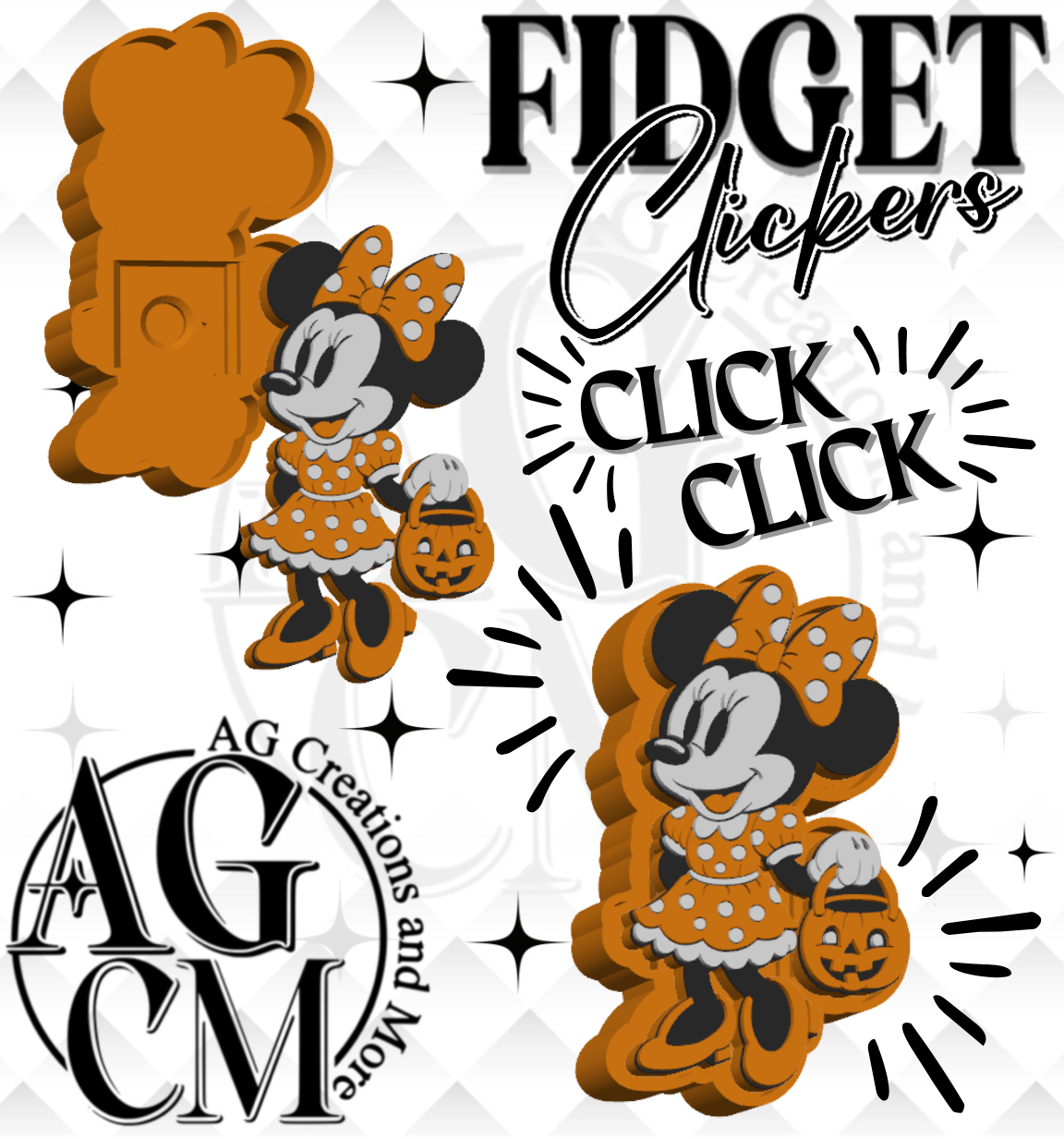 Vintage Girl Mouse Pumpkin 3D Fidget Clickers (wholesale)