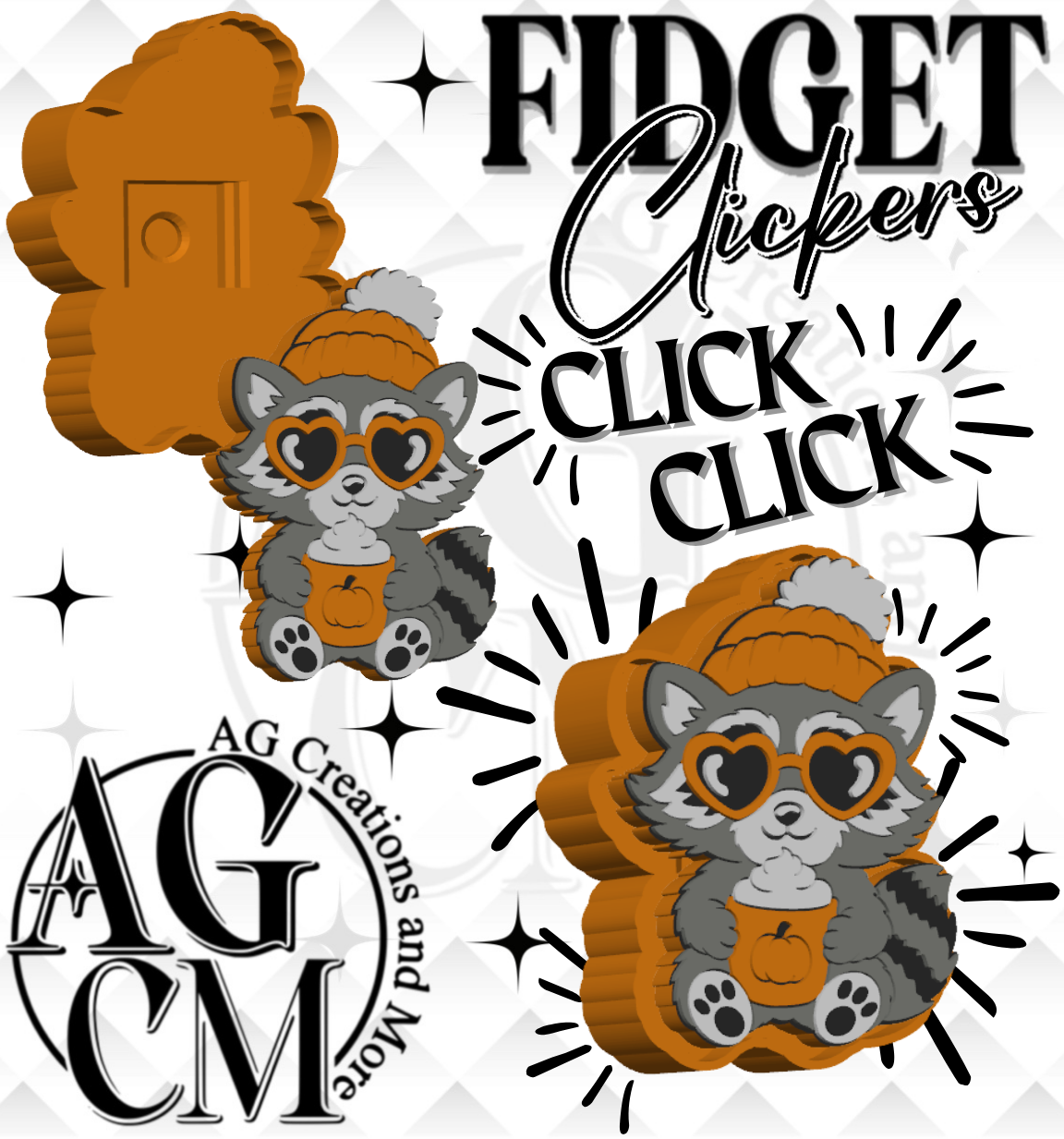 Fall Racoon 3D Fidget Clickers (wholesale)