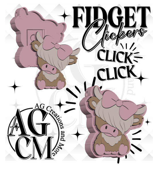 Highland Cow 3D Fidget Clickers (wholesale/ singles)