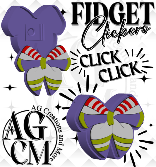 Purple, green stripe Bow 3D Fidget Clickers STL / 3MF Files