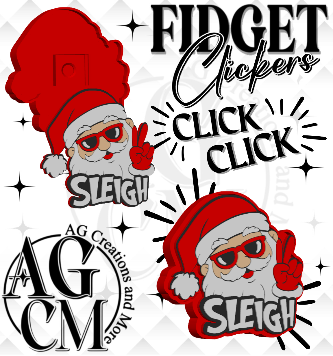 Santa Sleigh 3D Fidget Clickers (wholesale)