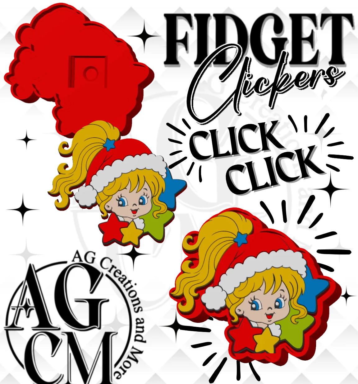 Rainbow Girl Christmas 3D Fidget Clickers STL / 3MF Files