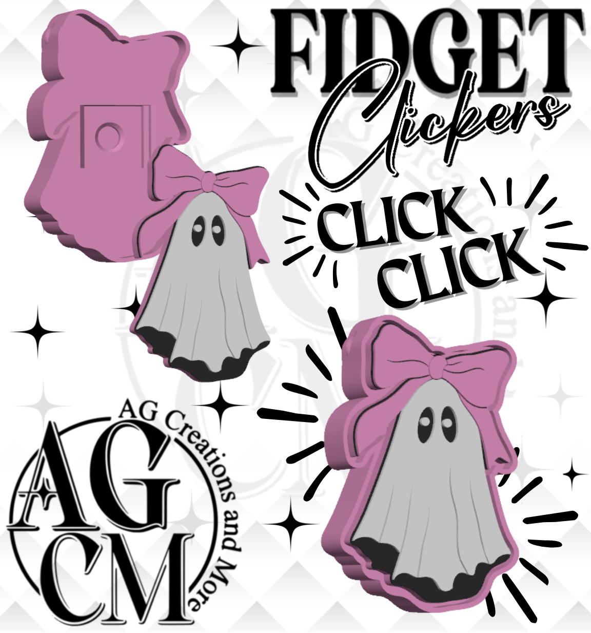 Ghost pink bow 3D Fidget Clickers (wholesale)