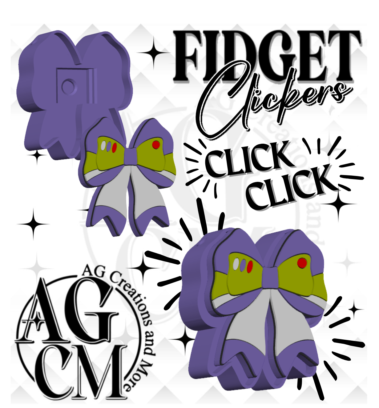 Purple Bow 3D Fidget Clickers STL / 3MF Files