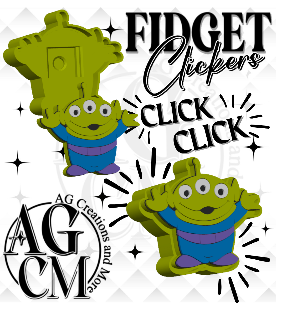 Green Alien 3D Fidget Clickers STL / 3MF Files