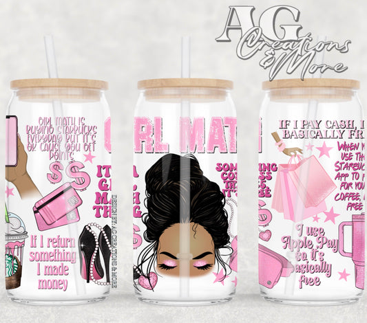 Dark Skin Girl Math 16oz Glass Digital File