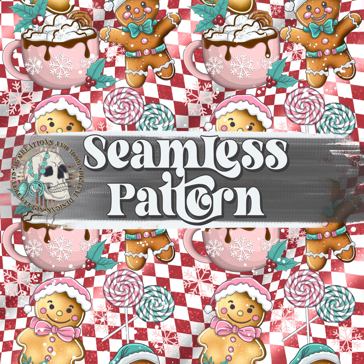 Gingerbread Kisses Christmas Seamless Pattern