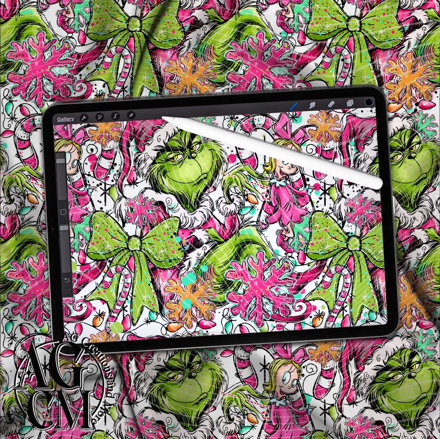 Green guy Doodle Seamless Pattern PNG