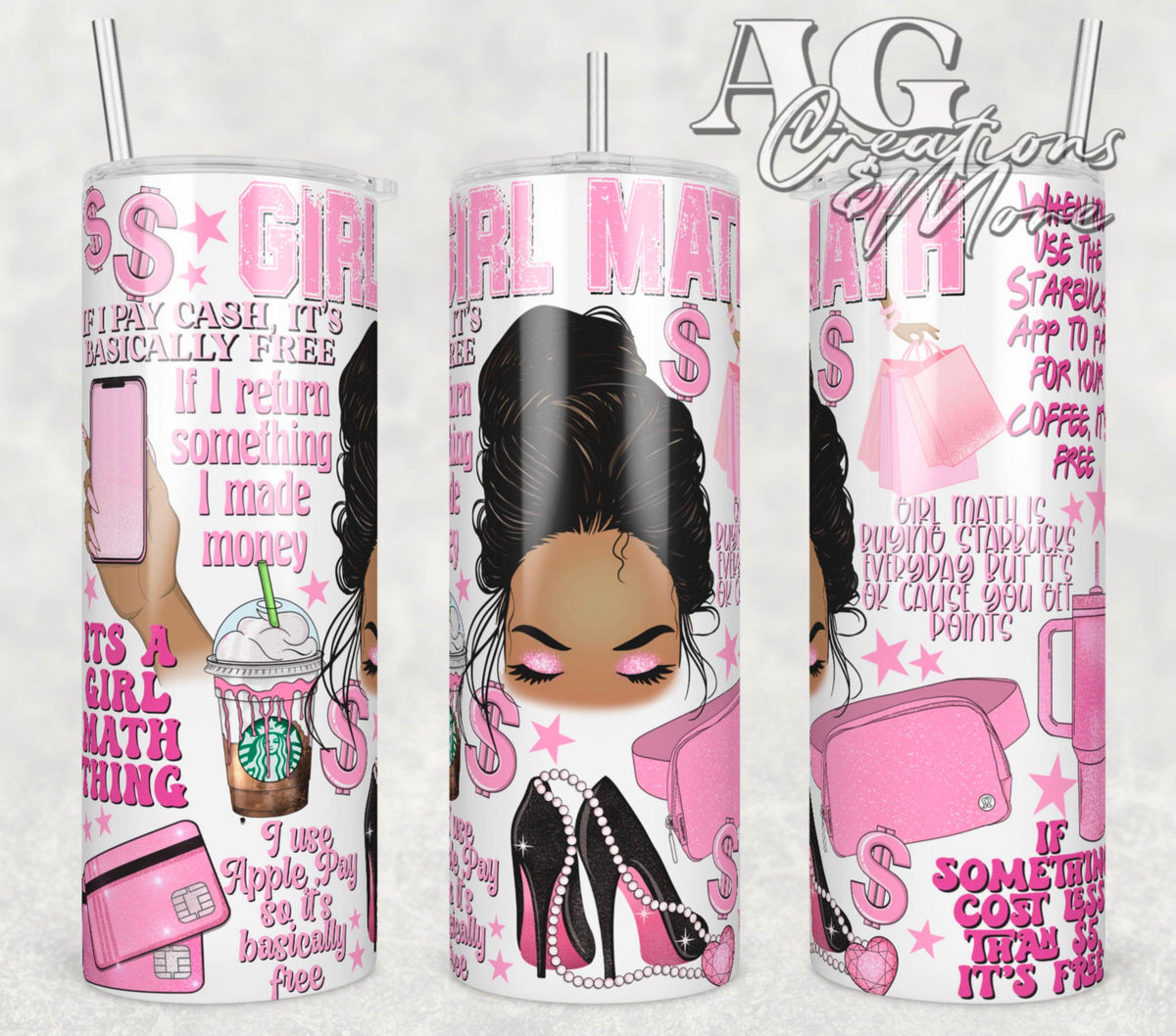 Dark Skin Girl Math Tumbler Digital File