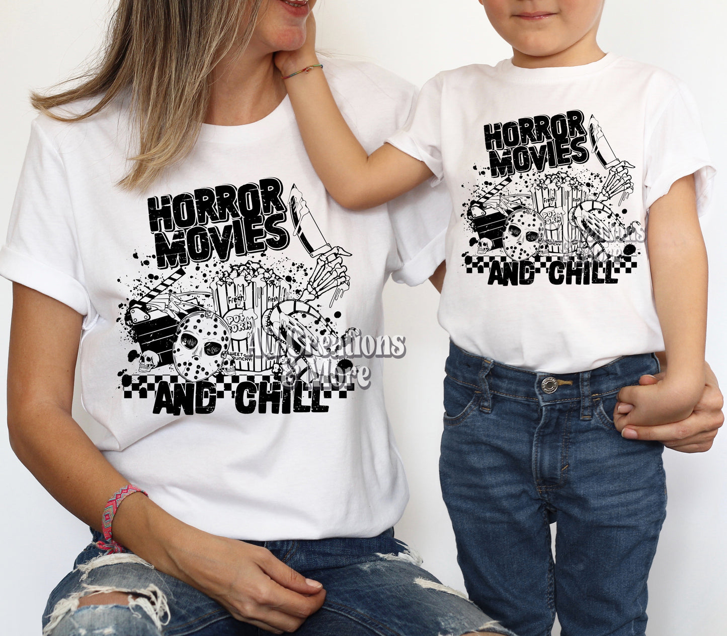 Horror Movies and Chill Mom and Mini set Screen Print Transfer
