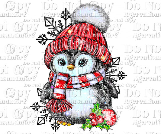 Christmas penguin snowflakes Digital Download PNG