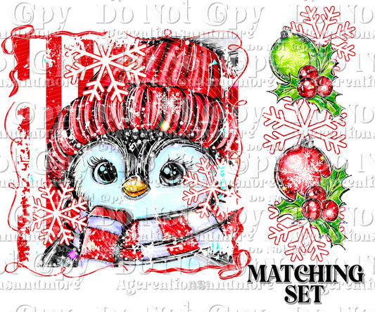 Selfie pic Christmas penguin Digital Download PNG