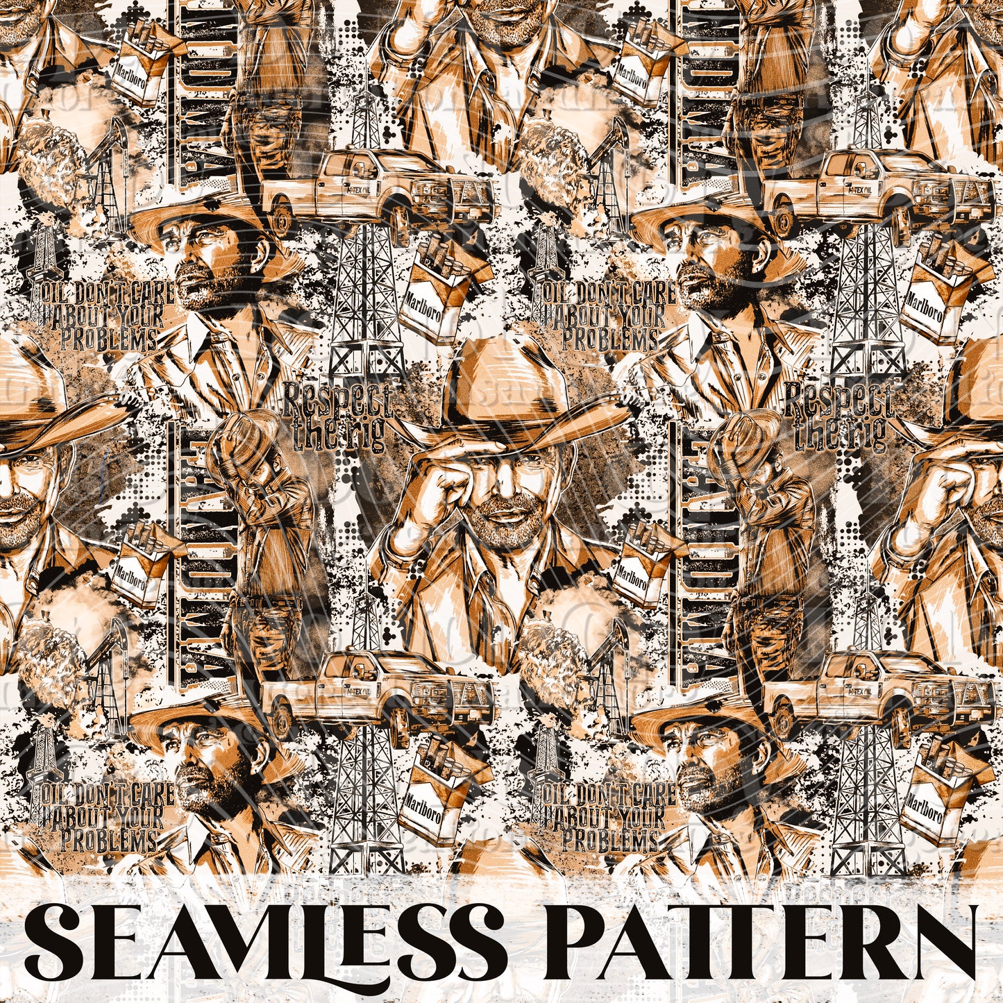 Oil Rig Land Seamless Pattern PNG