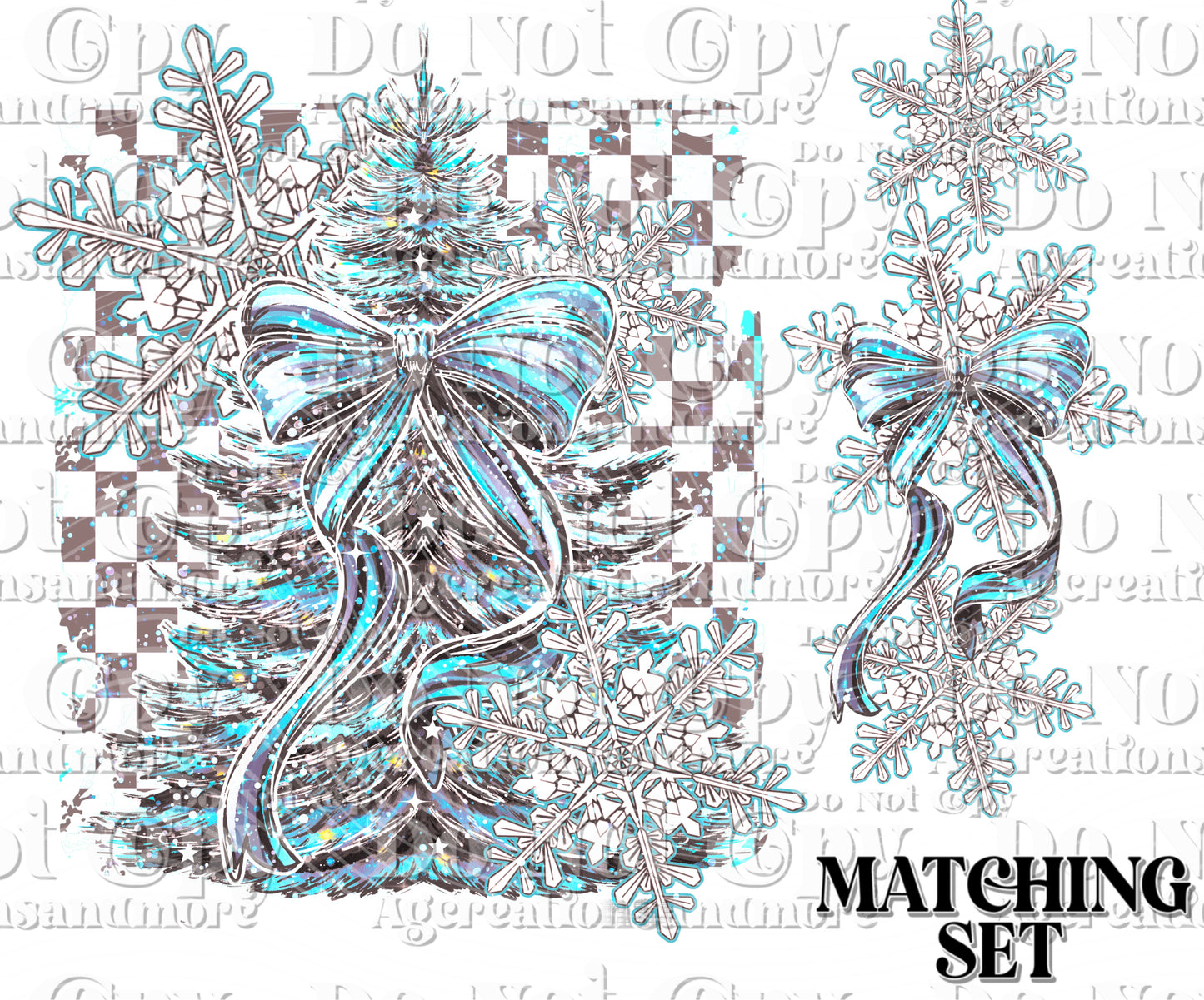 Blue christmas tree checker Set Digital Download PNG