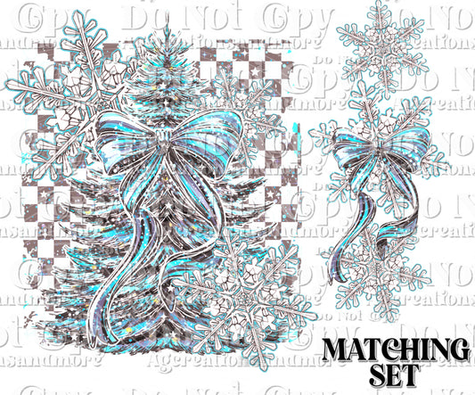 Blue christmas tree checker Set Digital Download PNG