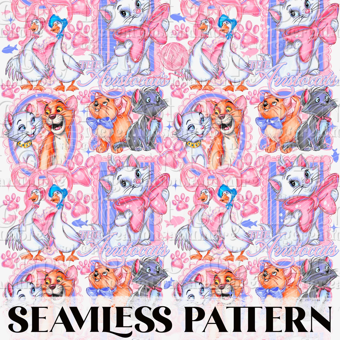 Cute Cat Marie Seamless Pattern PNG