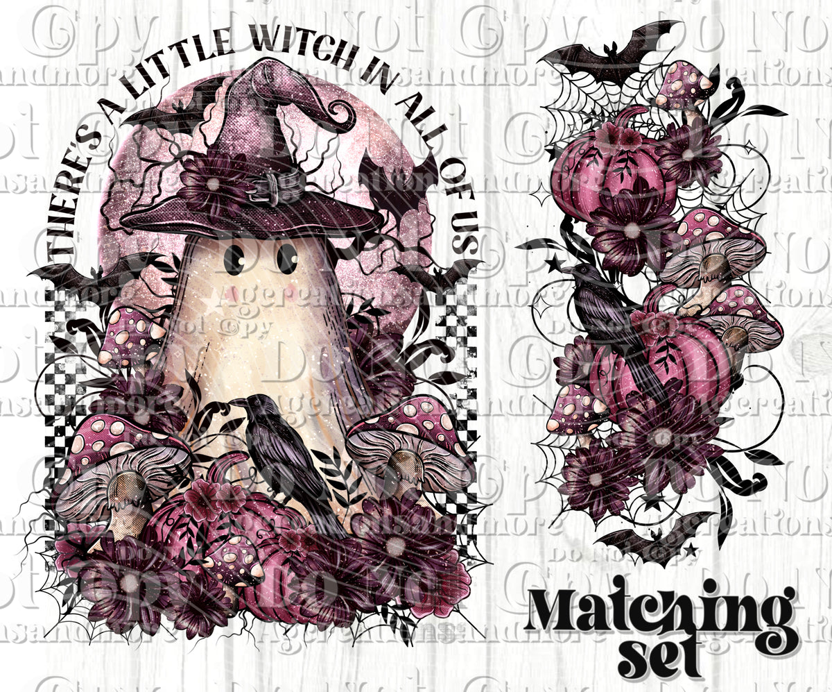 Little Witch Ghost set with words Digital Download PNG