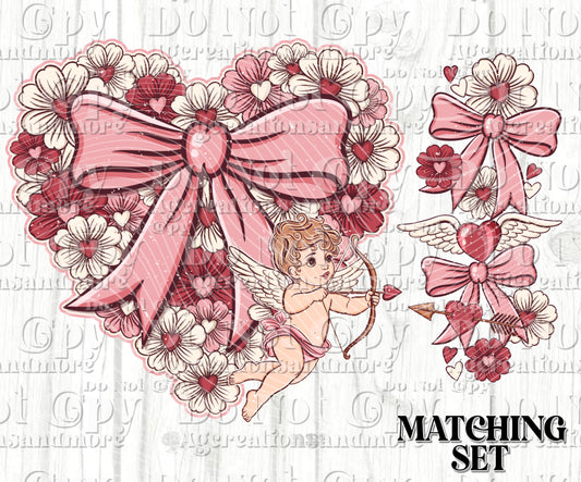 Floral heart cupid Valentine Set Digital Download PNG