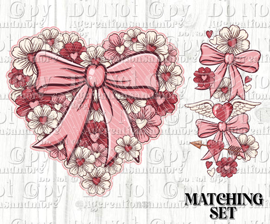 Floral heart Valentine Set Digital Download PNG