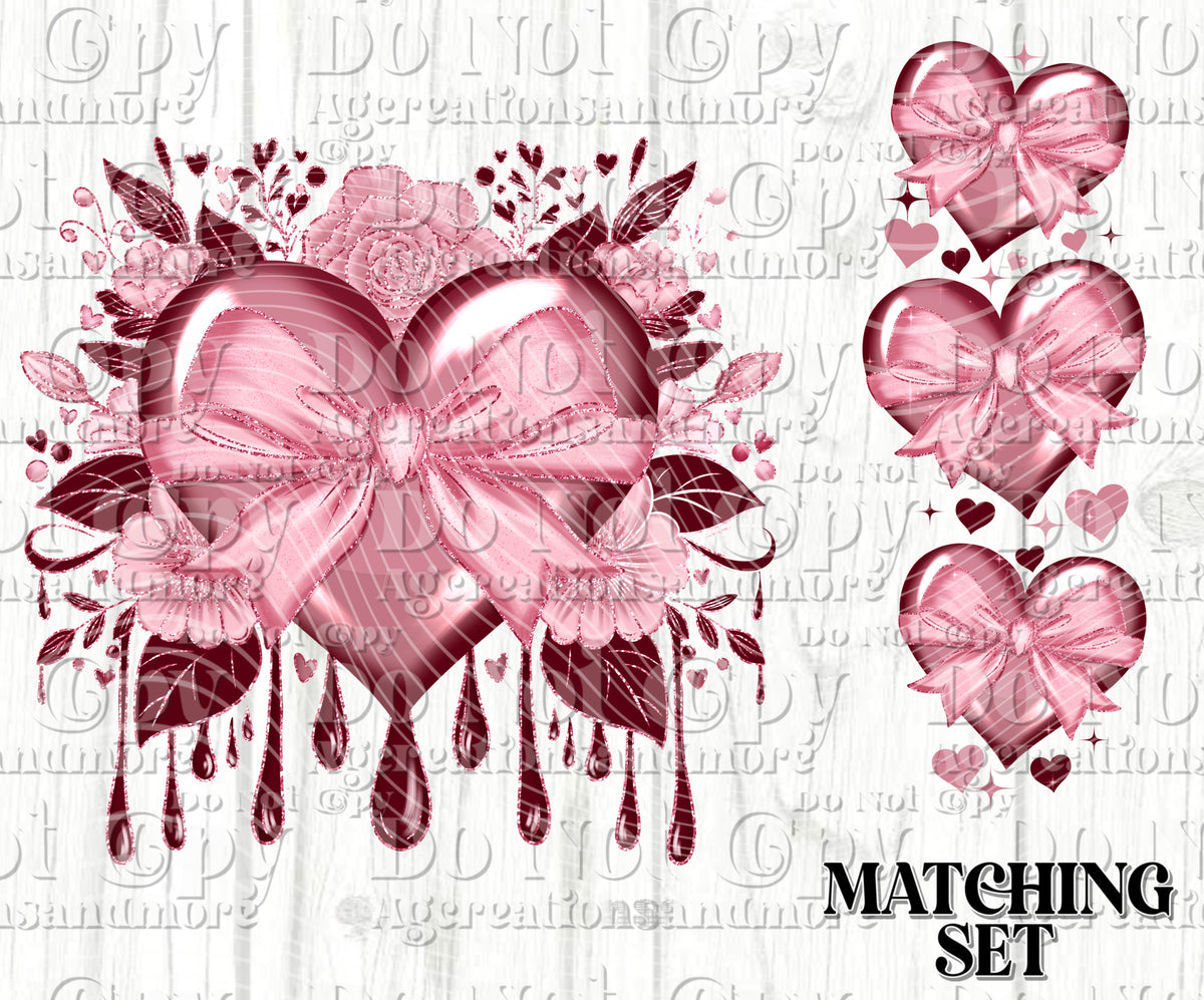 Glitter floral heart Valentine Set Digital Download PNG