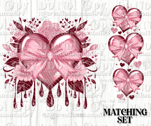 Glitter floral heart Valentine Set Digital Download PNG