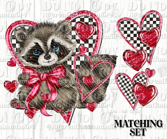 Raccoon heart Valentine Set Digital Download PNG