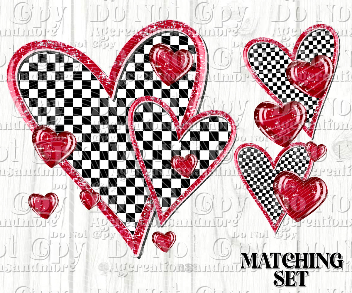 Checker heart Valentine Set Digital Download PNG