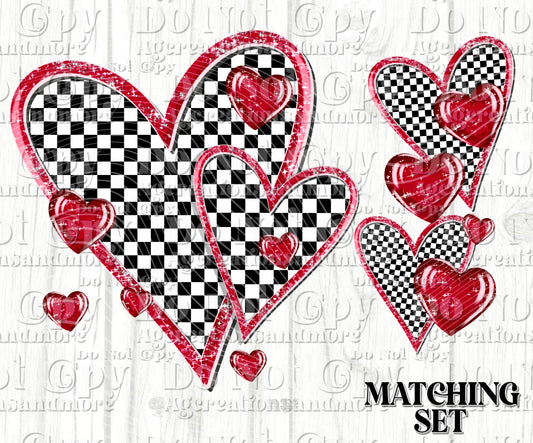 Checker heart Valentine Set Digital Download PNG