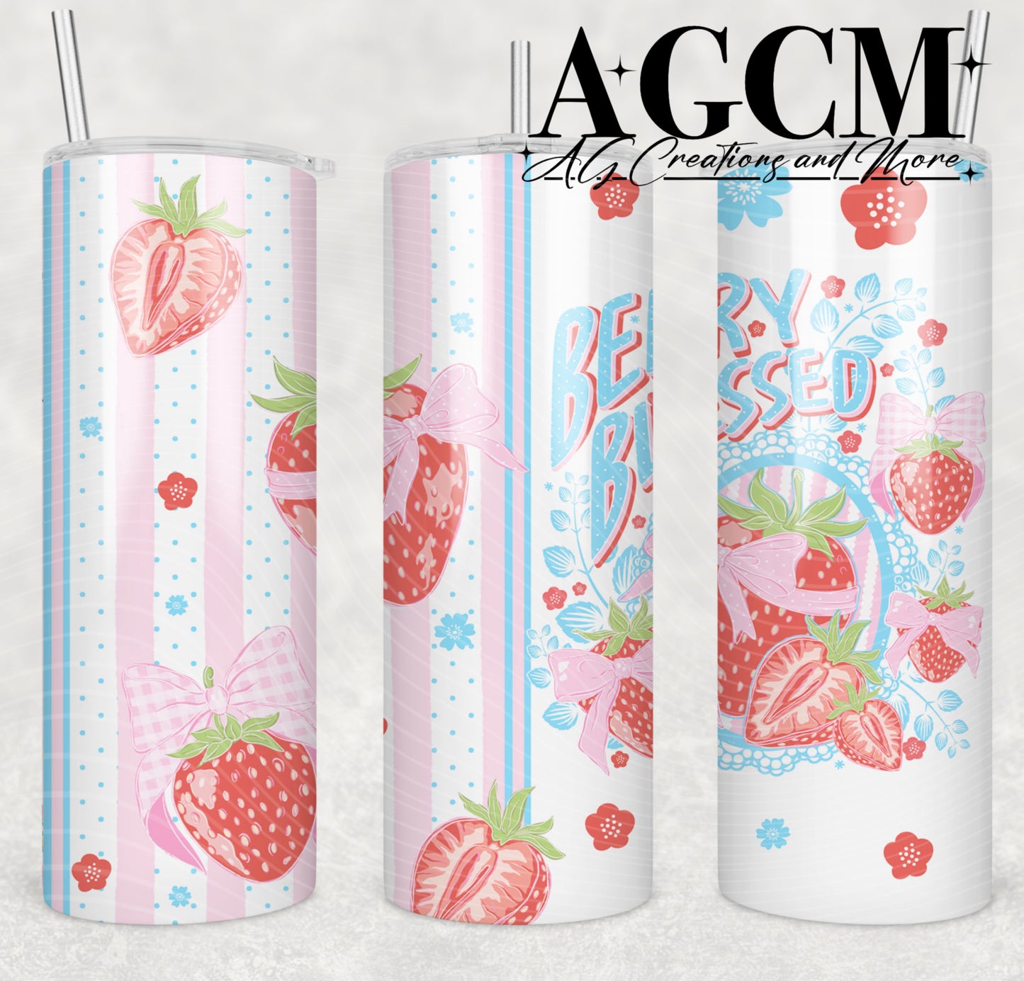 Berry blessed stripe 20oz Tumbler Design | Instant PNG Digital File