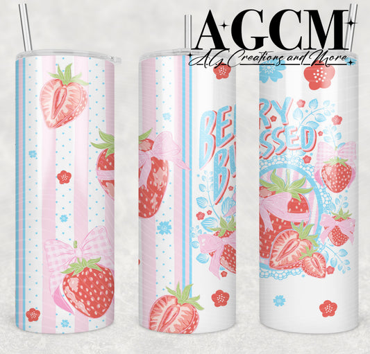Berry blessed stripe 20oz Tumbler Design | Instant PNG Digital File