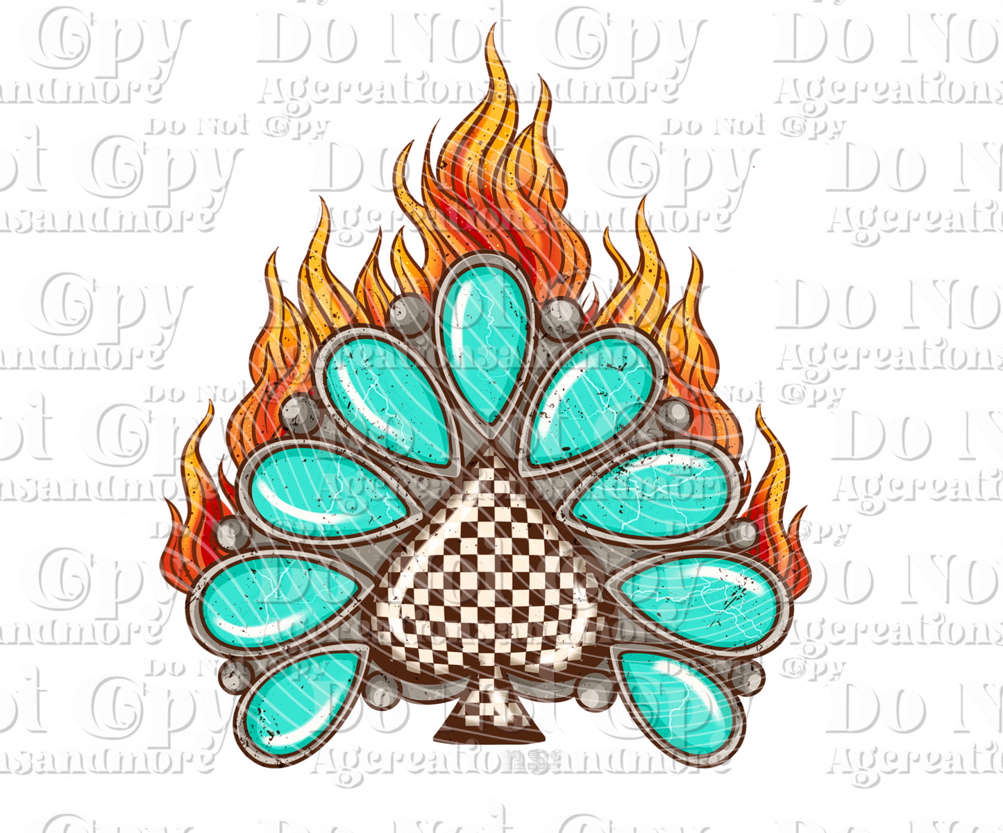 Teal jewelry, Spades fire  Digital Download PNG
