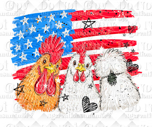 American flag chickens Digital Download png design