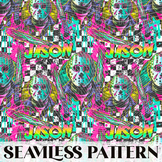 90s Jason Horror Seamless Pattern PNG