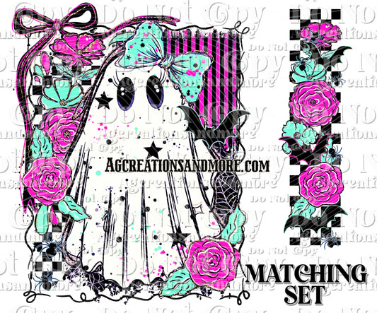 Pink Spooky Ghost floral Digital Download PNG