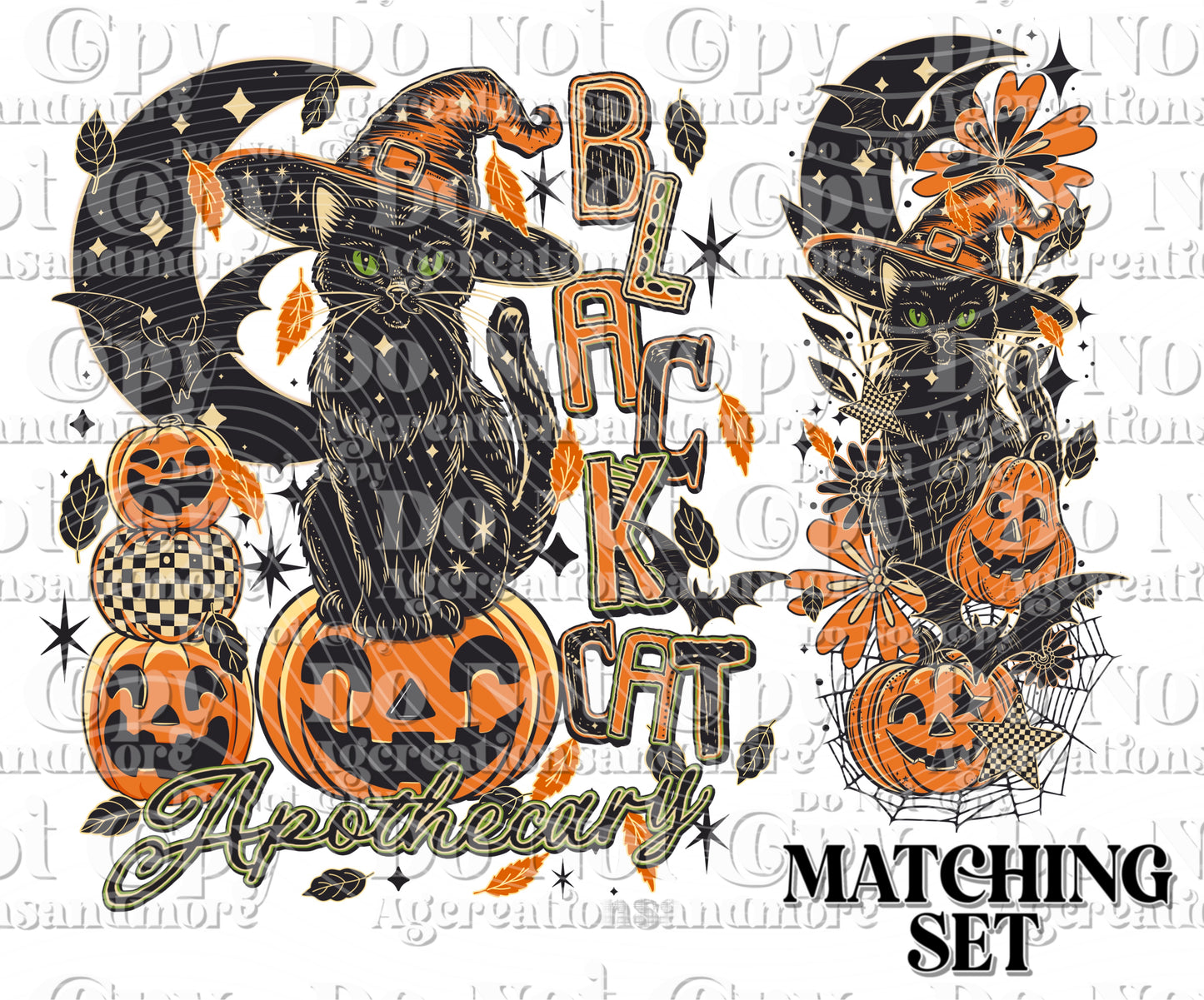 Black Cat apothecary with Outline set digital download PNG