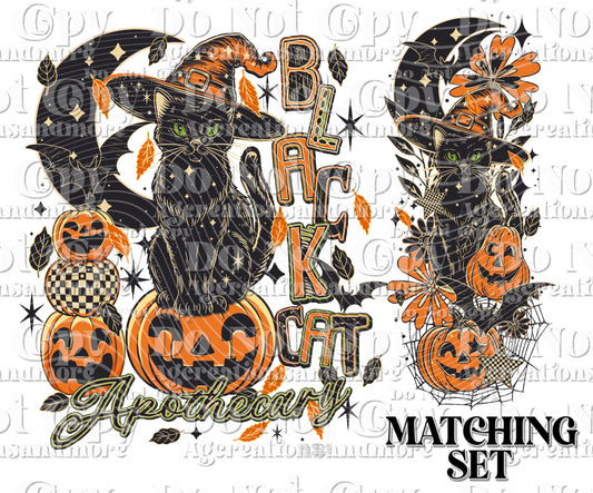 Black Cat apothecary with Outline set digital download PNG