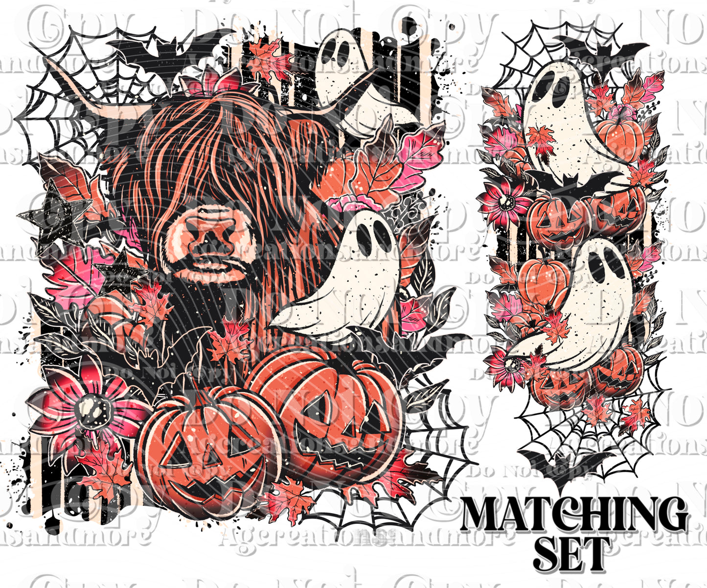 Floral highland cow set Digital Download PNG