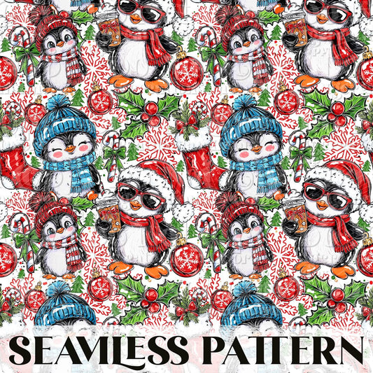 Penguin Seamless Pattern PNG