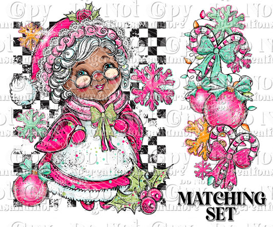 Doodle Mrs Claus Set dark skin Digital Download PNG
