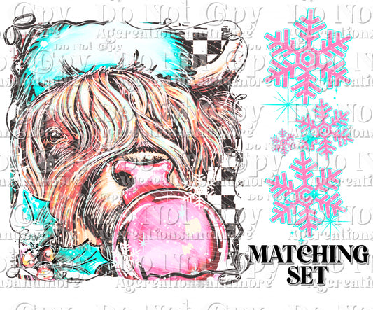 Christmas Highland cow checkered set Digital Download PNG
