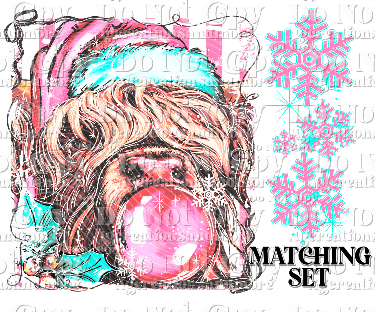 Christmas Highland cow stripe set Digital Download PNG