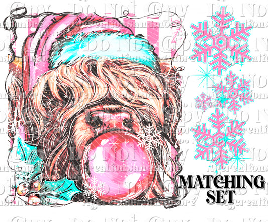 Christmas Highland cow stripe set Digital Download PNG