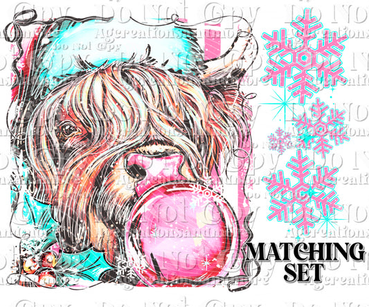 Christmas Highland cow stripe set Digital Download PNG