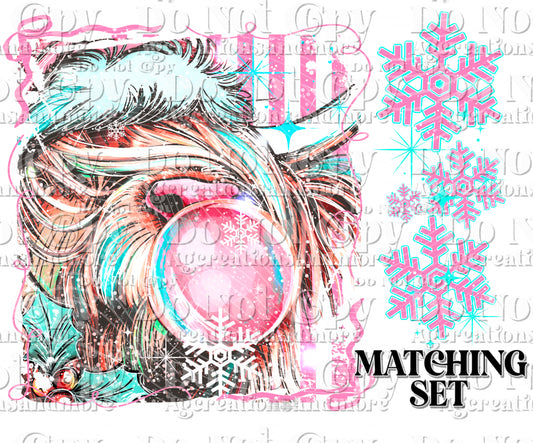 Christmas Highland cow stripe set Digital Download PNG