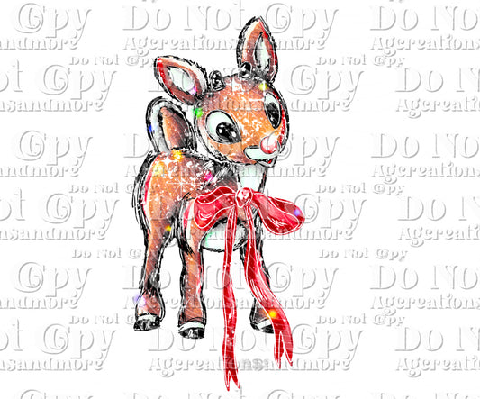 Christmas red nosed deer Digital Download PNG